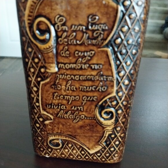 Vtg Miquel de Cervantes Handmade Etched Leather Wrapped Whiskey Bottle Decanter - Picture 5 of 10